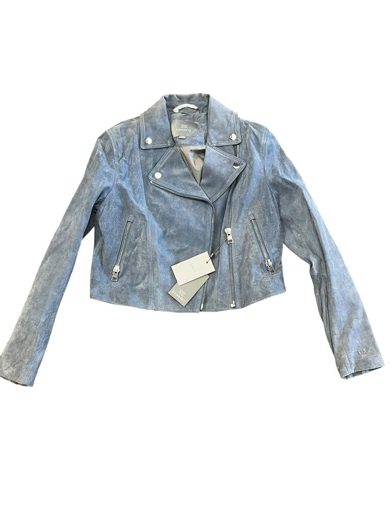 S- Soia & Kyo Women's Light Blue Cropped Biker Jacket