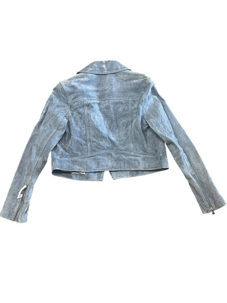 S- Soia & Kyo Women's Light Blue Cropped Biker Jacket