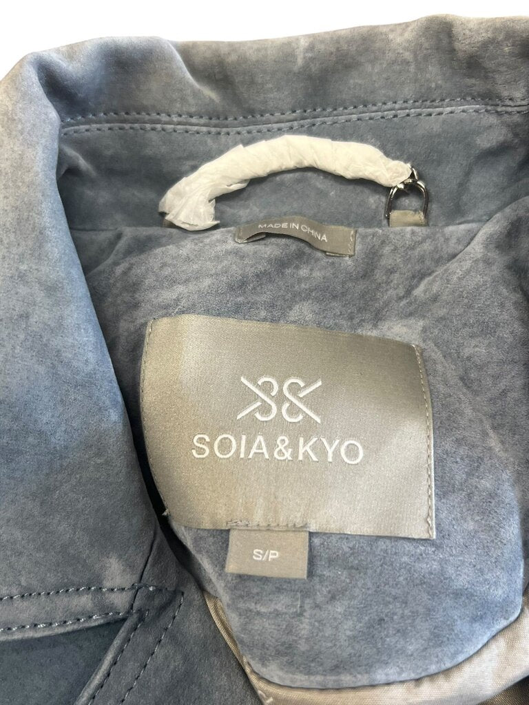 S- Soia & Kyo Women's Light Blue Cropped Biker Jacket