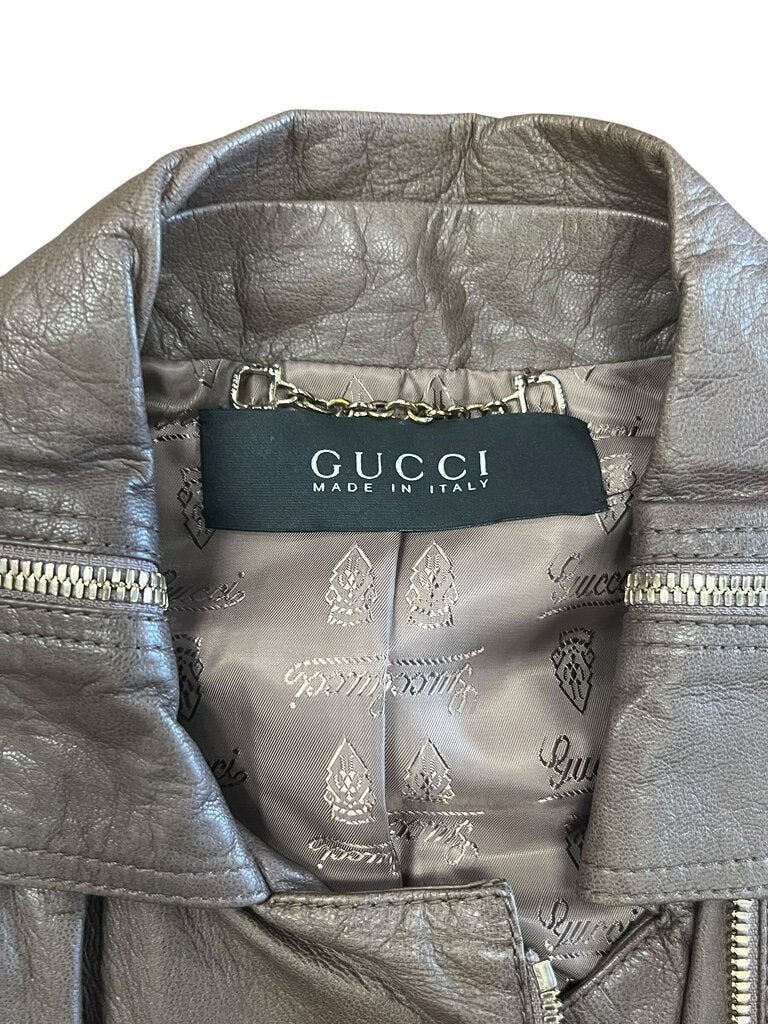 Size- 38, Gucci Brown Leather Jacket
