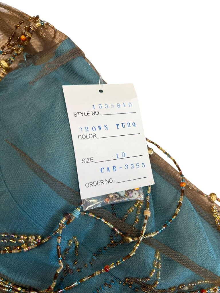 Size 10 Carabella Brown and Turquoise Beaded Dress