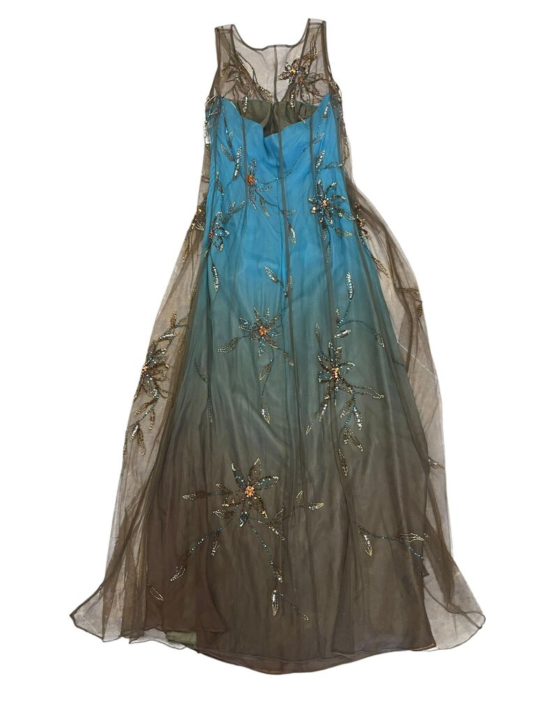 Size 10 Carabella Brown and Turquoise Beaded Dress