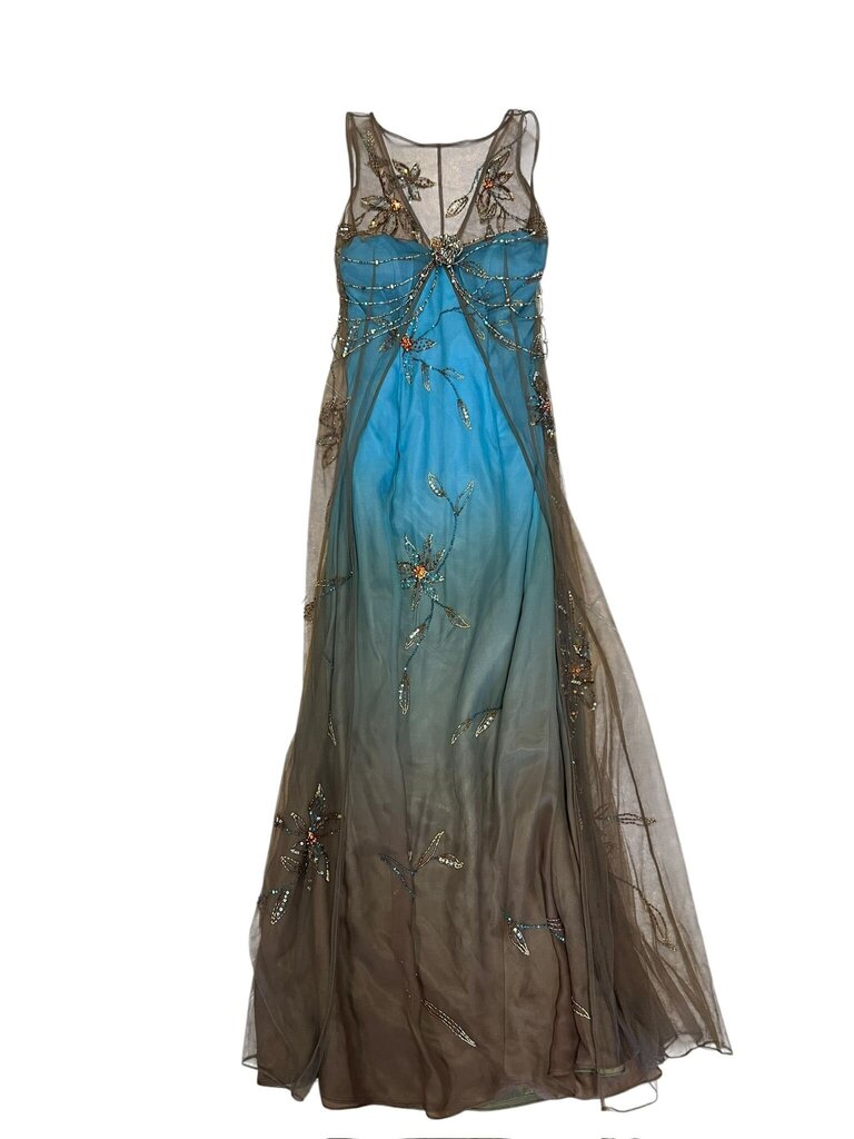 Size 10 Carabella Brown and Turquoise Beaded Dress