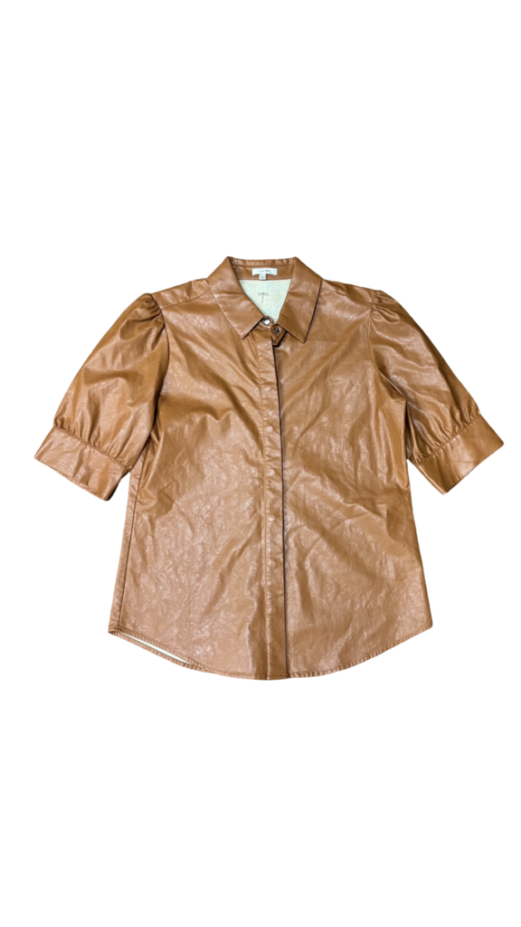 Size 8 Tyler Boe Stylish Brown Short Sleeve Button-Up Shirt