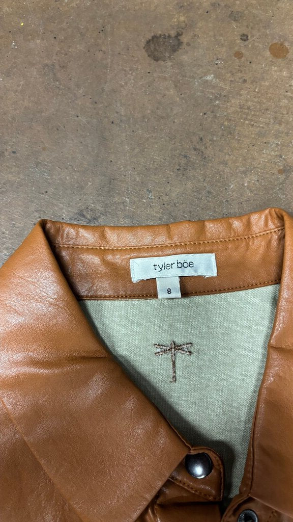 Size 8 Tyler Boe Stylish Brown Short Sleeve Button-Up Shirt