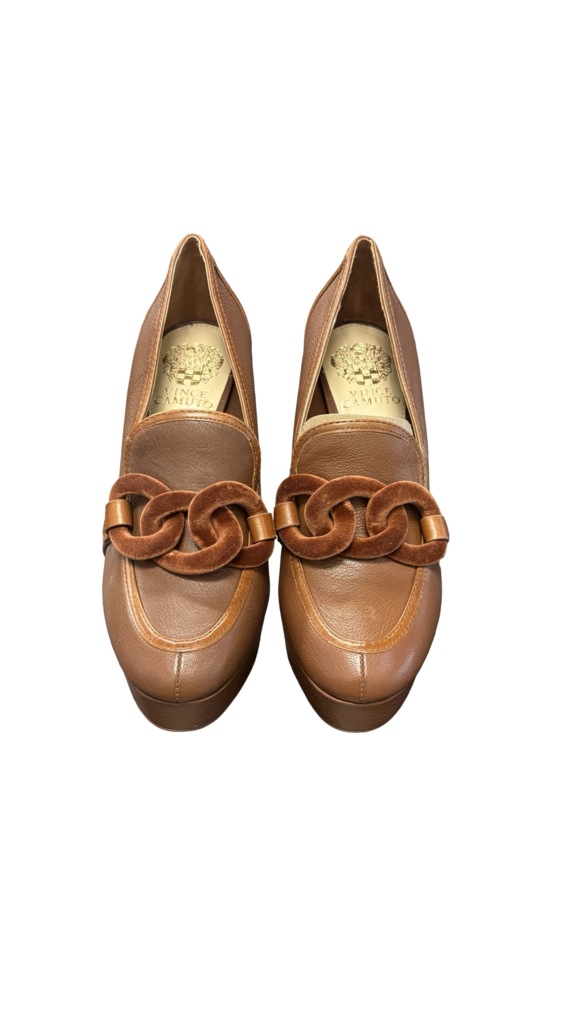 Size 7.5 Vince Camuto Brown Heeled Shoes with Chain Detail
