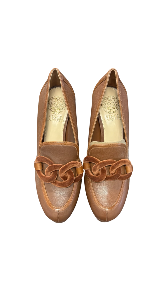 Size 7.5 Vince Camuto Brown Heeled Shoes with Chain Detail