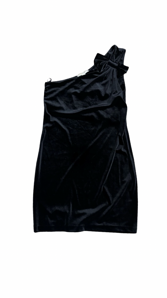 Large Michael Kors Black Velvet One-Shoulder Dress
