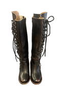 Size 8- Freebird Vintage Lace-Up Knee-High Black Leather Boots