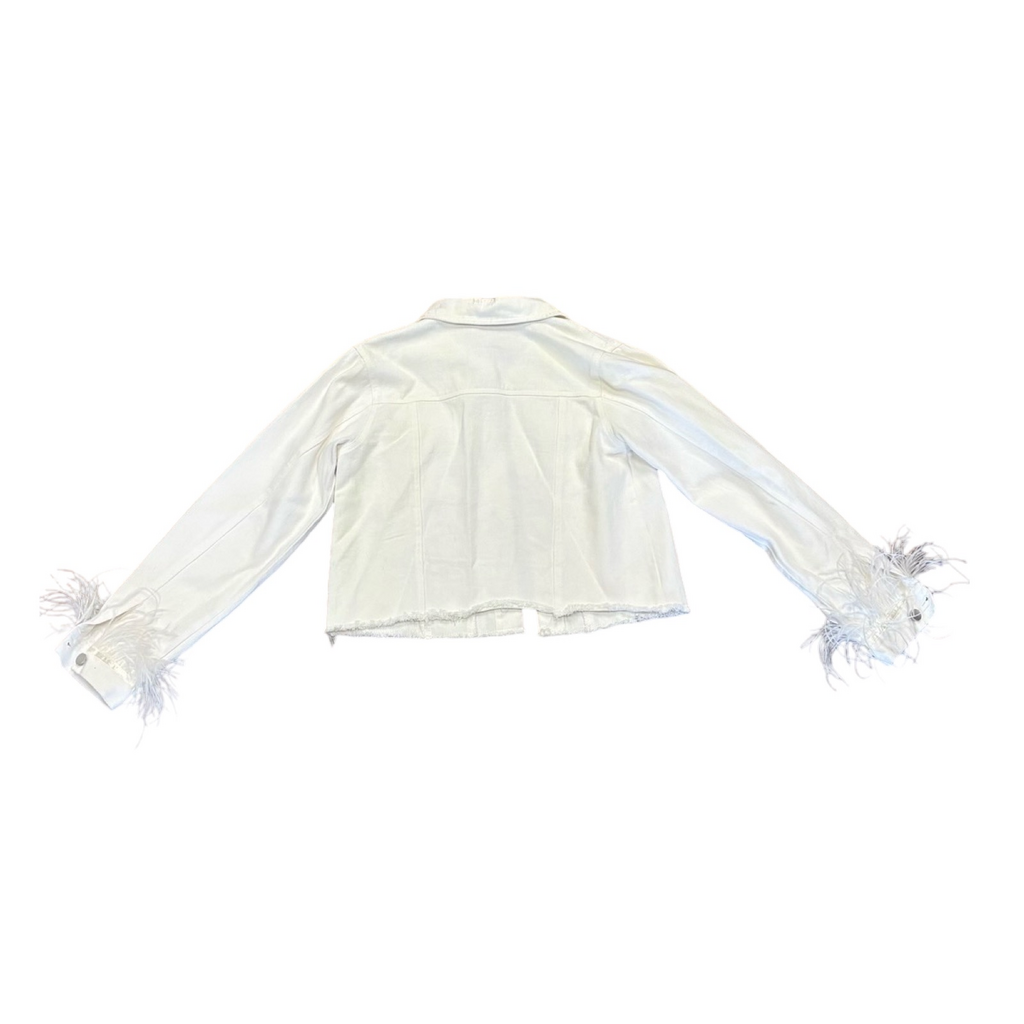 Small Blue B. Collection Cropped Denim Jacket with Feathered Sleeves