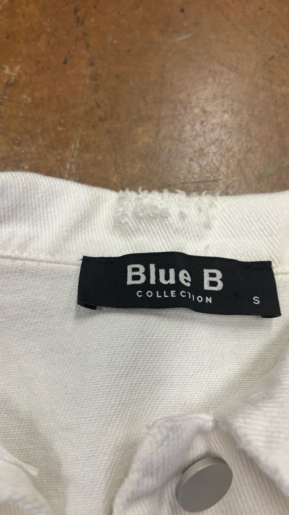 Small Blue B. Collection Cropped Denim Jacket with Feathered Sleeves