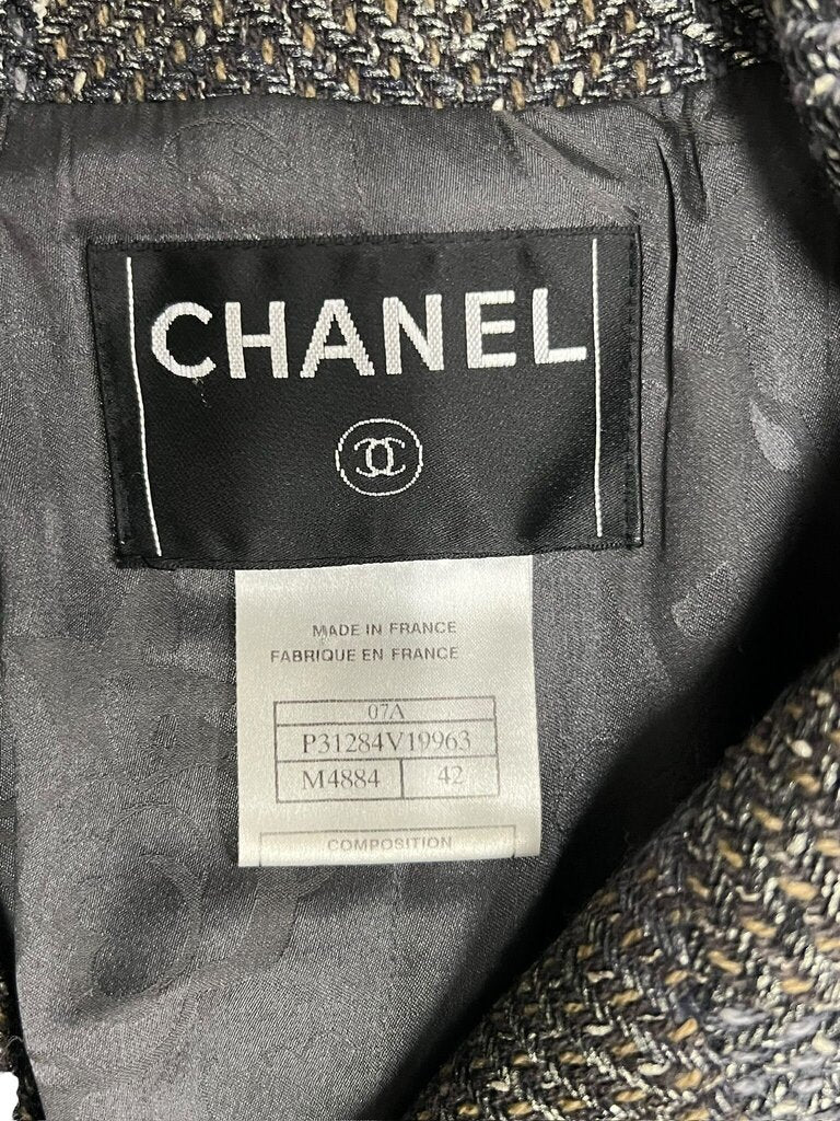 Size 42 Chanel 2007 Grey Wool Double Breasted Peacoat