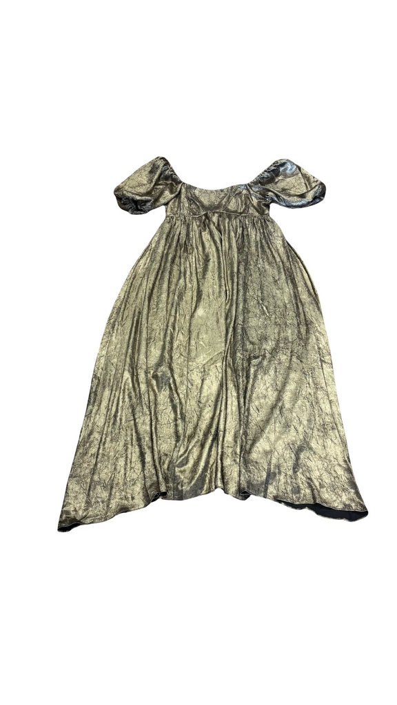 Small Moon River Metallic Gold Puff Sleeve Midi Dress