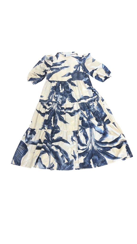 Medium TCEC Blue and White Leaf Print Dress