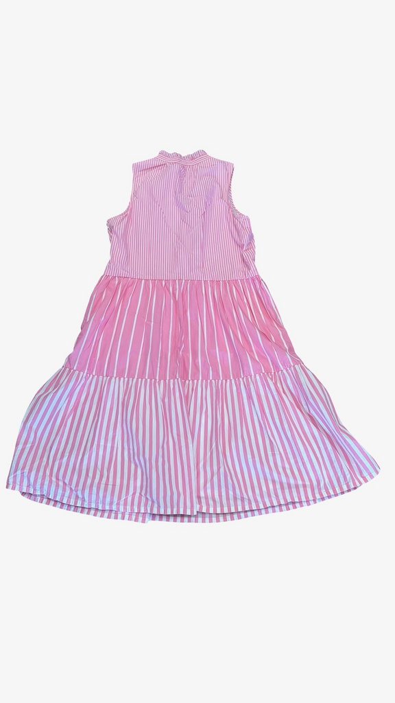Small J.Crew Sleeveless Tiered Popover Pink Striped Dress