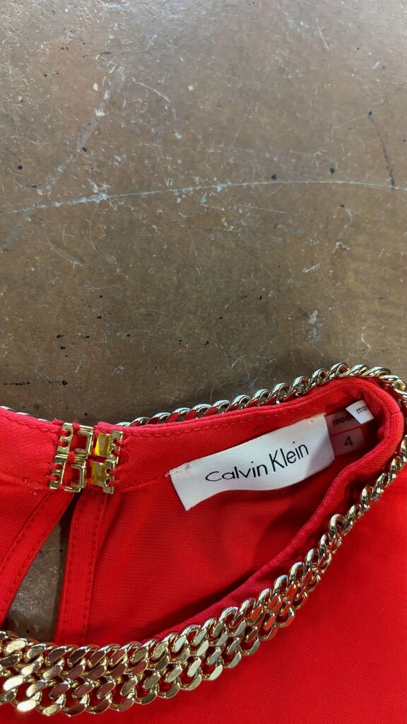 Size 4 Calvin Klein Orange A-Line Sleeveless Dress