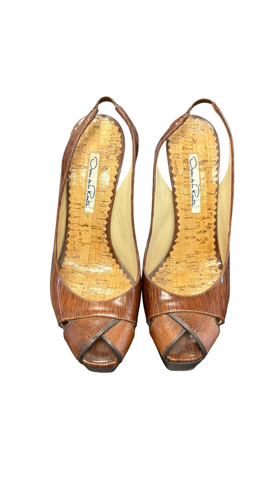 Size 37 Oscar de la Renta Brown Slingback Heels