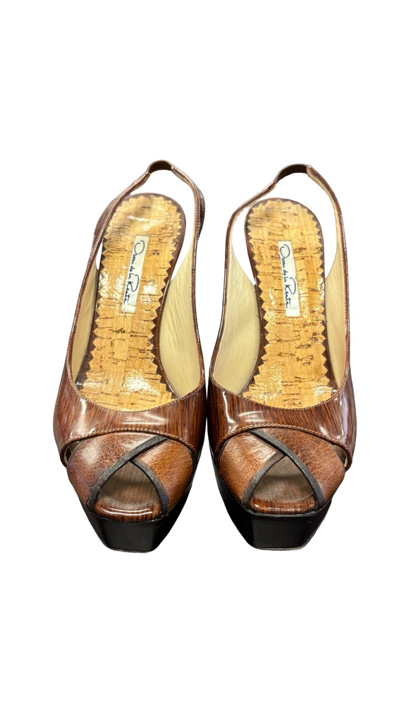 Size 37 Oscar de la Renta Brown Slingback Heels