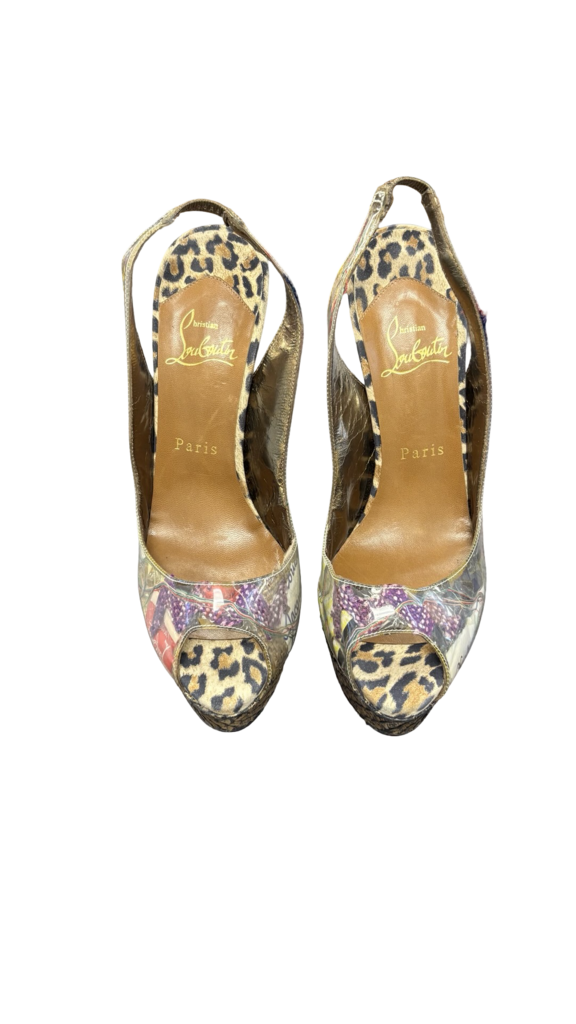 Size 38 Christian Louboutin Leopard Print Peep Toe Heels