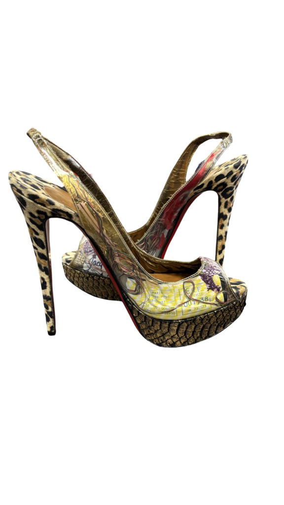 Size 38 Christian Louboutin Leopard Print Peep Toe Heels