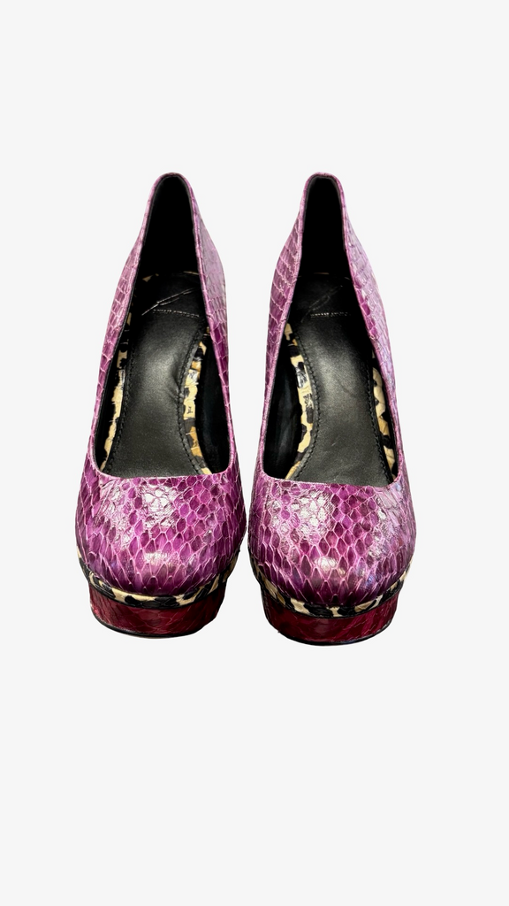 Size 7.5 Brian Atwood Purple Python Print Heels