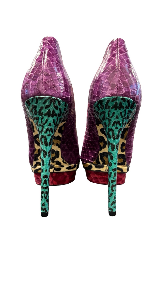 Size 7.5 Brian Atwood Purple Python Print Heels