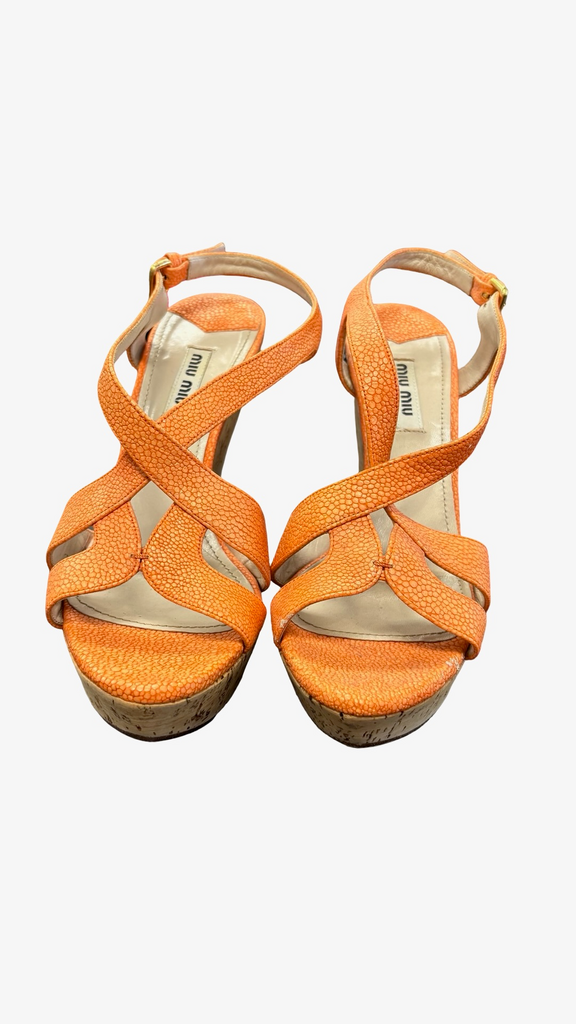 Size 38 Miu Miu Orange Heeled Sandals