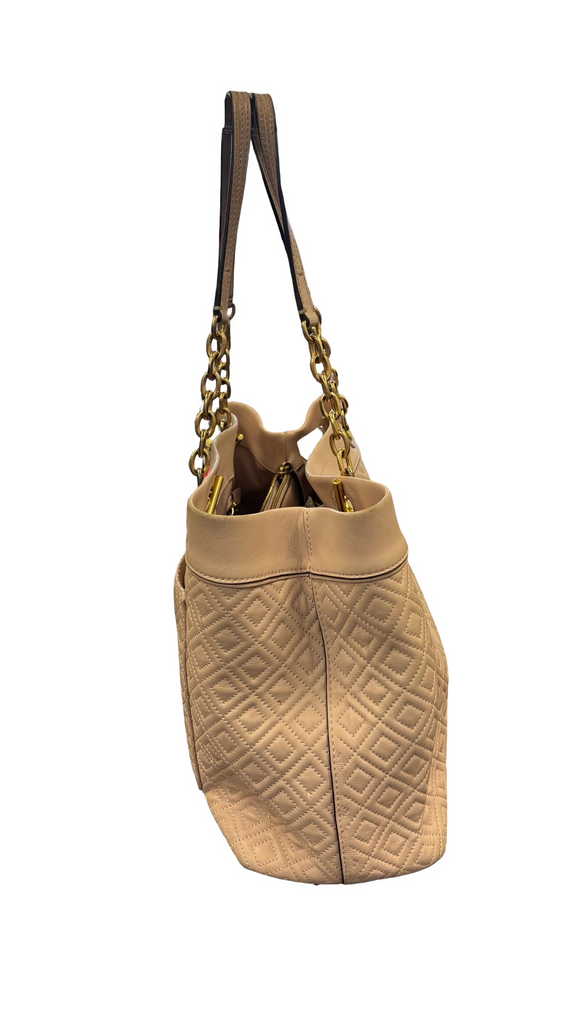 Tory Burch Quilted Beige Tote Bag