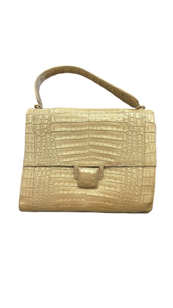 Nancy Gonzalez Elegant Gold Crocodile-Patterned Handbag