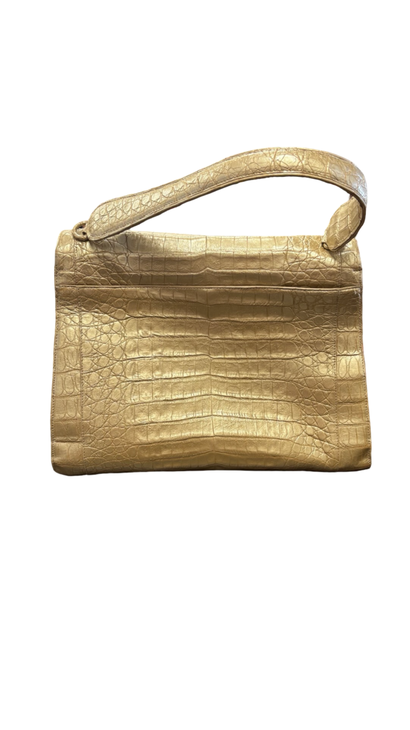 Nancy Gonzalez Elegant Gold Crocodile-Patterned Handbag