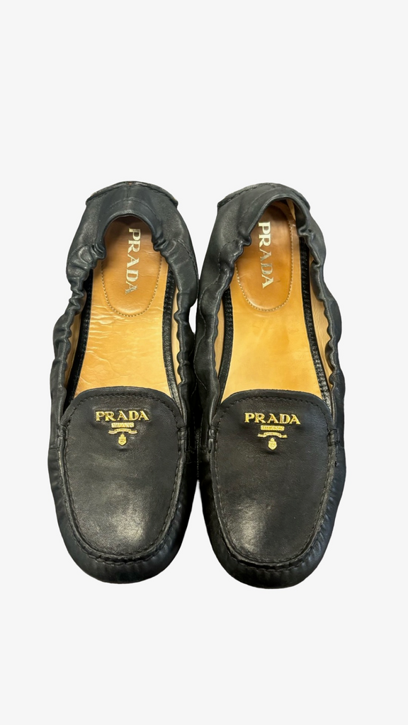 Size 38 Prada Black Leather Flats