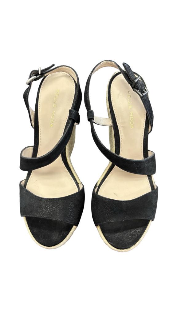 Size 7.5 Pelle Moda Black Strappy Platform Sandals