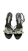 Size 7.5 Vera Wang Lavender Black Heels with Floral Rhinestones