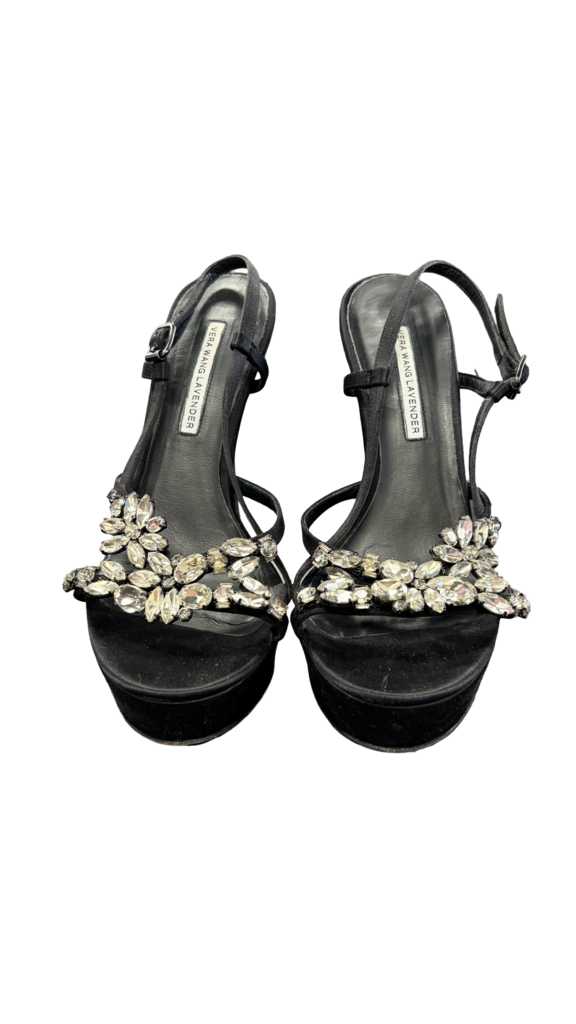 Size 7.5 Vera Wang Lavender Black Heels with Floral Rhinestones