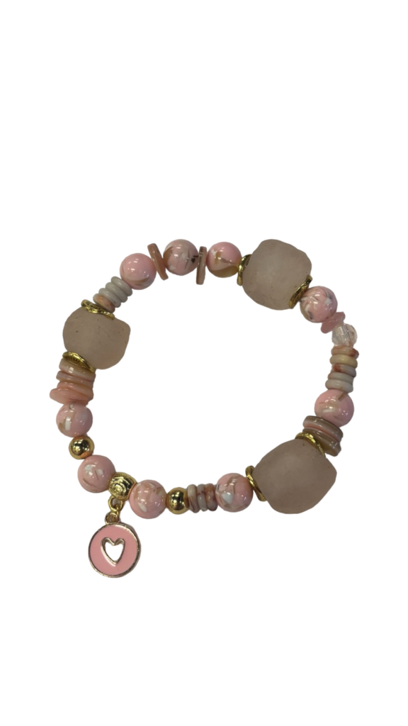 Pink Beaded Bracelet with Heart Charm
