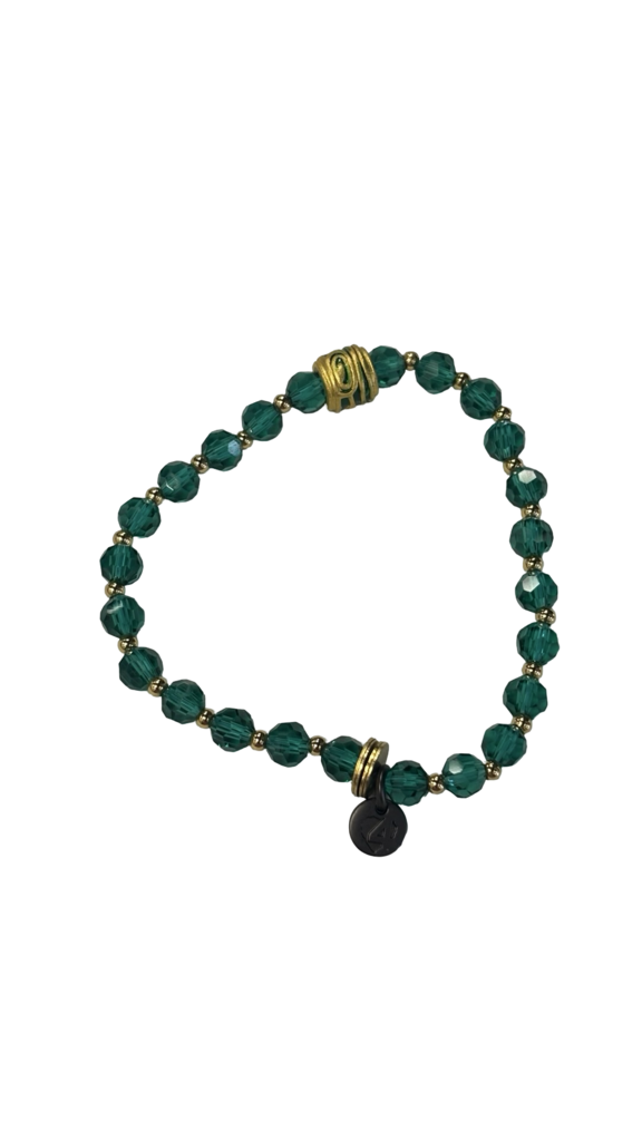 Green Beaded Bracelet with Gold Accents