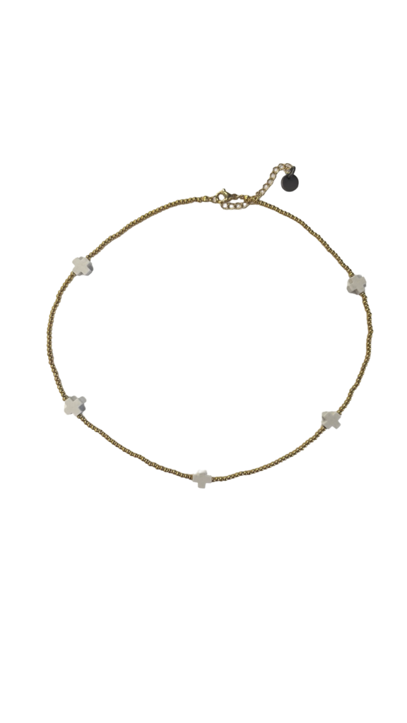 Gold and White Beaded Necklace