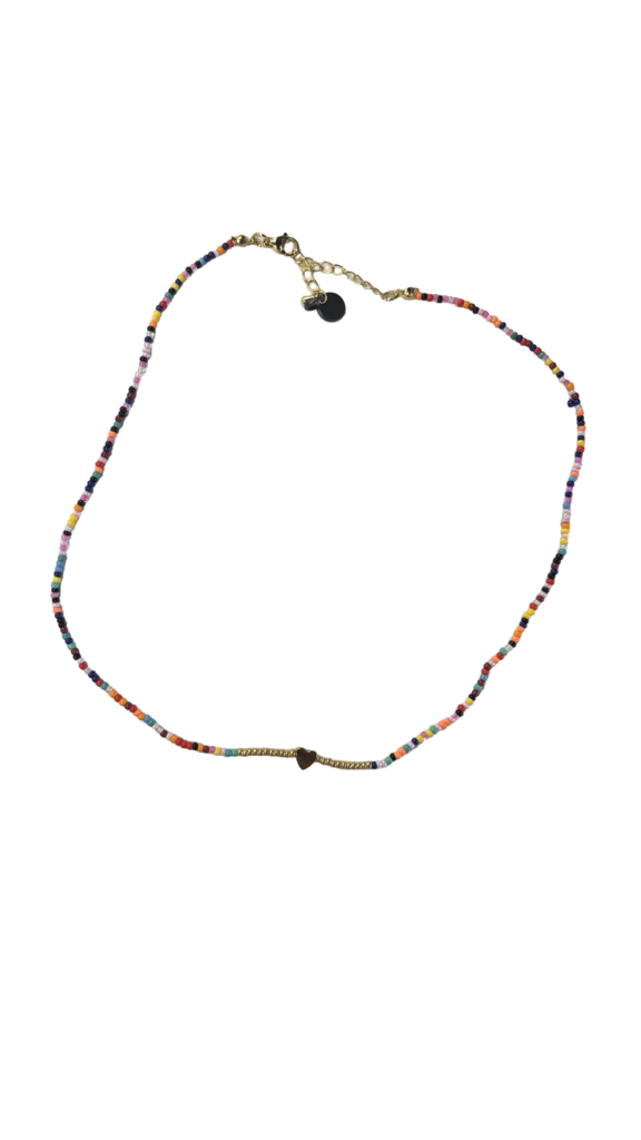 Colorful Beaded Necklace with Heart Charm