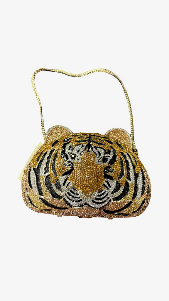Tiger Clutch Bag with Rhinestone Detailing