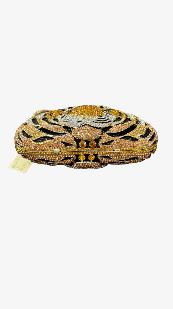 Tiger Clutch Bag with Rhinestone Detailing