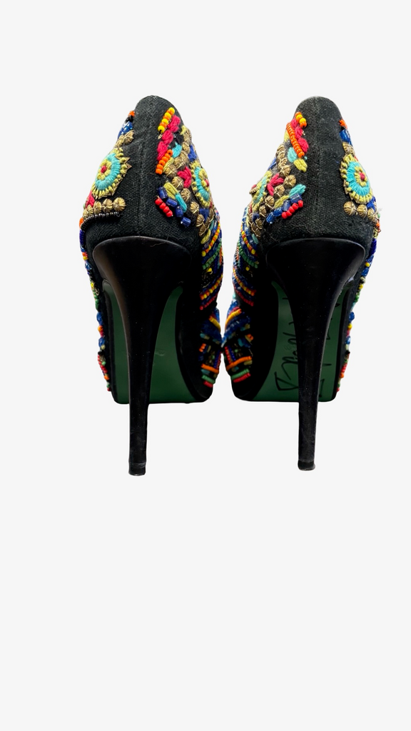 Size 7.5 Donald J Pliner Signed by Lita Ford Colorful Beaded High Heels
