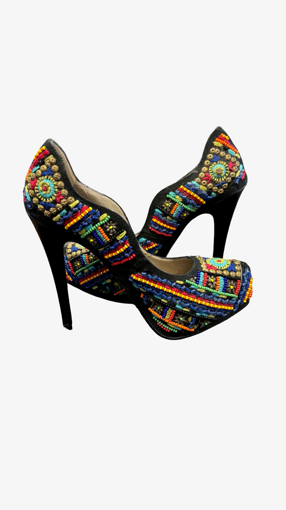 Size 7.5 Donald J Pliner Signed by Lita Ford Colorful Beaded High Heels