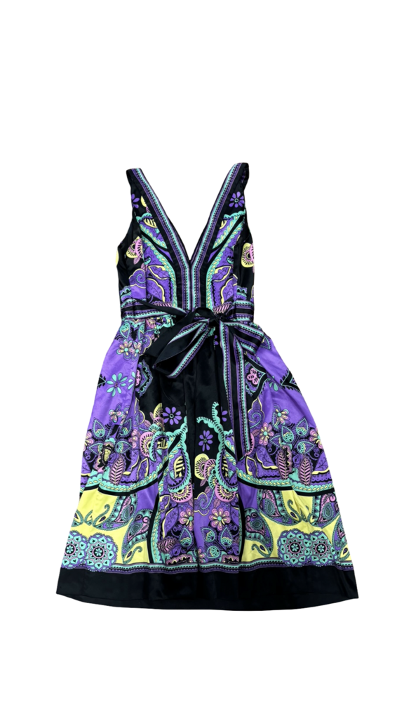 Size 6 Colorful V-Neck Dress with Floral Print
