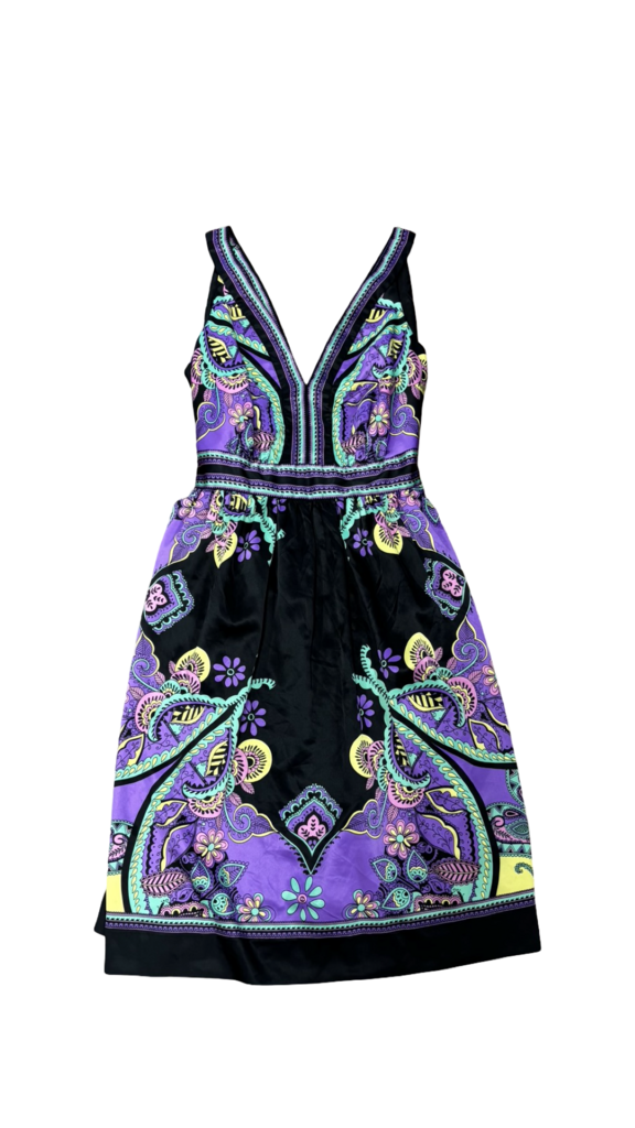 Size 6 Colorful V-Neck Dress with Floral Print