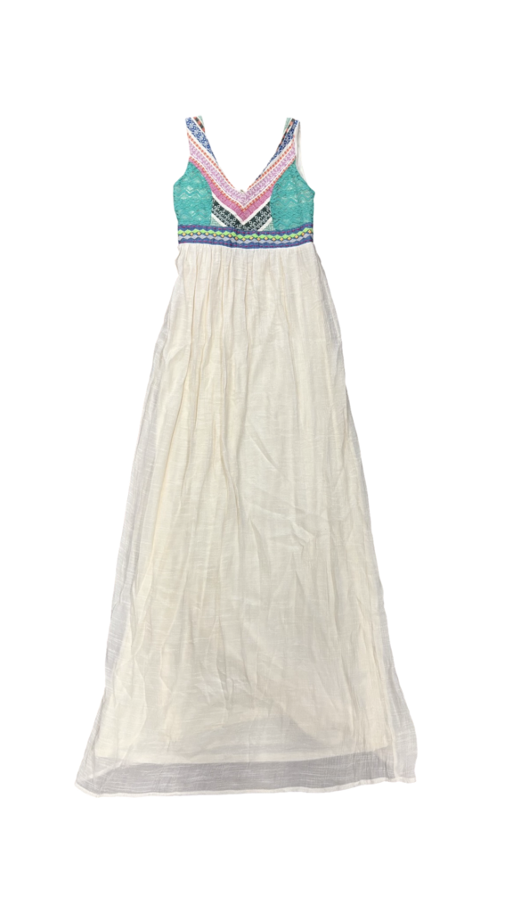 Size XS Chelsea and Violet Turquoise and White Bohemian Maxi Dress