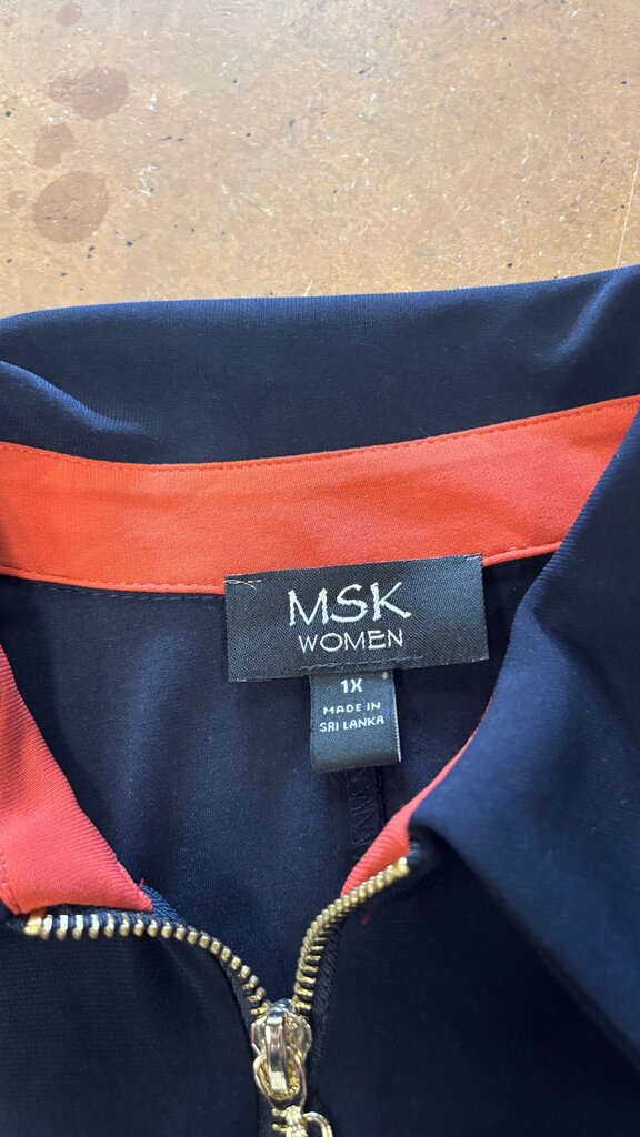 Size 1X MSK Women's Navy Blue Dress with Zip Detail