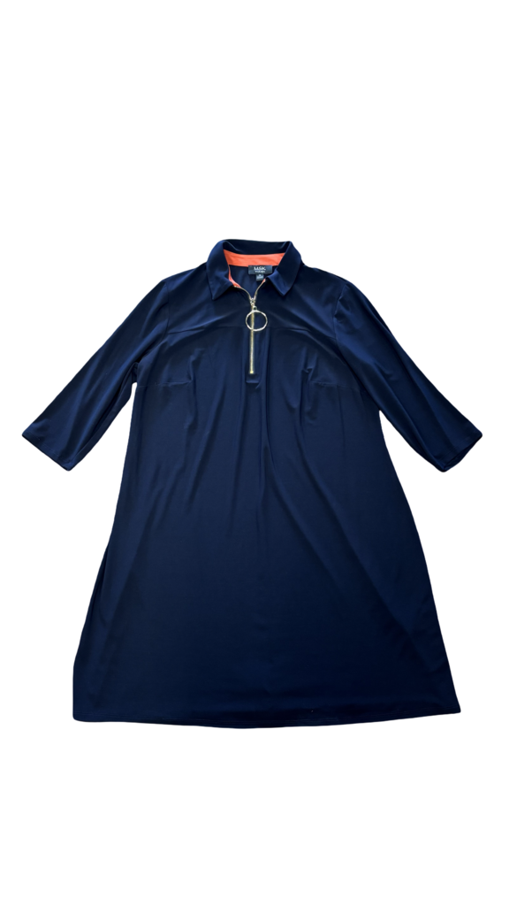 Size 1X MSK Women's Navy Blue Dress with Zip Detail