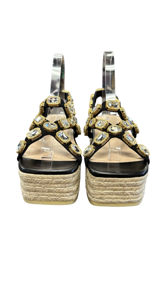 Size 36 Gucci Black and Gold Embellished Platform Sandals