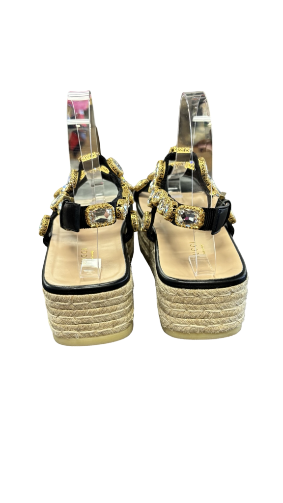 Size 36 Gucci Black and Gold Embellished Platform Sandals