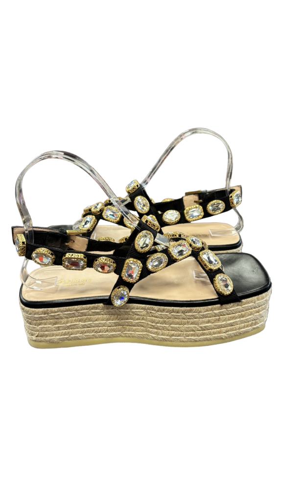 Size 36 Gucci Black and Gold Embellished Platform Sandals